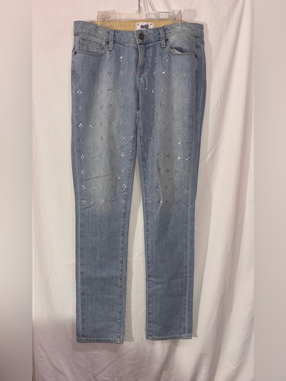 PAIGE Light Blue Skinny Jeans with Crystal Accents